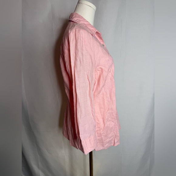 Edward Pink 100% Irish Linen Button Up Collared Shirt Sz Large Embellishment - Picture 4 of 10